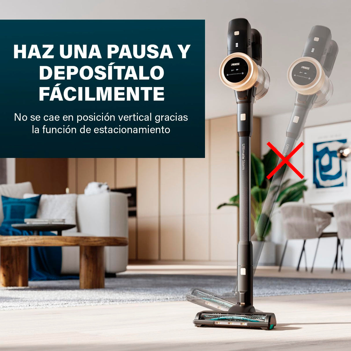 Princess Aspirador de Escoba - 27 kPa - 45 min - 2 en 1 - Motor BLDC - Especialmente diseñado para Pelo de Mascotas - Sin Cable - Sin Bolsa - Ligero - 3 velocidades - Accesorios incluidos - 339395