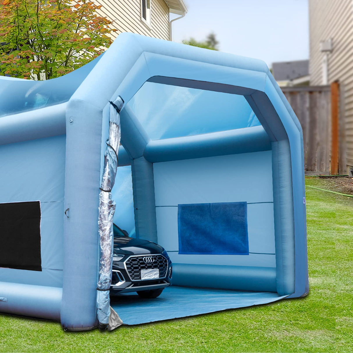 VEVOR Cabina de Pintura Inflable 10 x 6 x 4 m Carpa Hinchable de Pintura de Coches en Oxford 210D con Sistema de Filtración 2 Sopladores 950W + 1100W Estación de Trabajo de Pintura Taller de Garaje