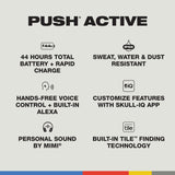 Skullcandy Push Active Auriculares In-Ear Inalámbricos, 43 h de Autonomía, Skull-iQ, con Alexa Habilitada, Micrófono, Compatibles con iPhone Android y Dispositivos Bluetooth - Negro