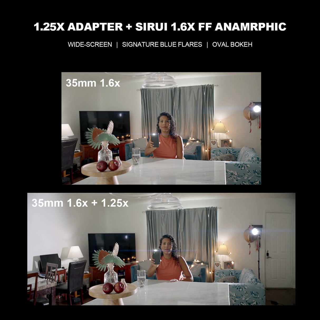 SIRUI 1.25x T2.9 Adaptador anamórfico con Enfoque único Frontal, Rosca Trasera de 82mm con Anillos (67mm, 72mm, 77mm, 92mm), Adaptador de Lente anamórfico Adicional para Lentes de Cine de la cámara