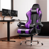 GTPLAYER Silla Gaming con Masajeador Ergonómica Silla Gamer con Reposapiés Reposacabeza, Silla de Oficina Ergonómica, Soporte Lumbar, Silla Juego Ajustable en Altura, Púrpura