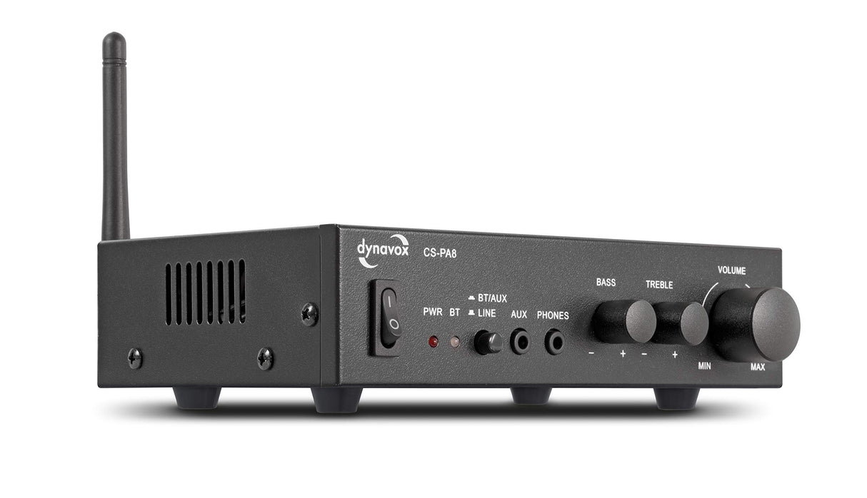 Dynavox Mini Amplificador CS-PA8, Amplificador Digital estéreo, terminales de conexión atornillables, Antena BT integrada y Conector para Auriculares, Negro