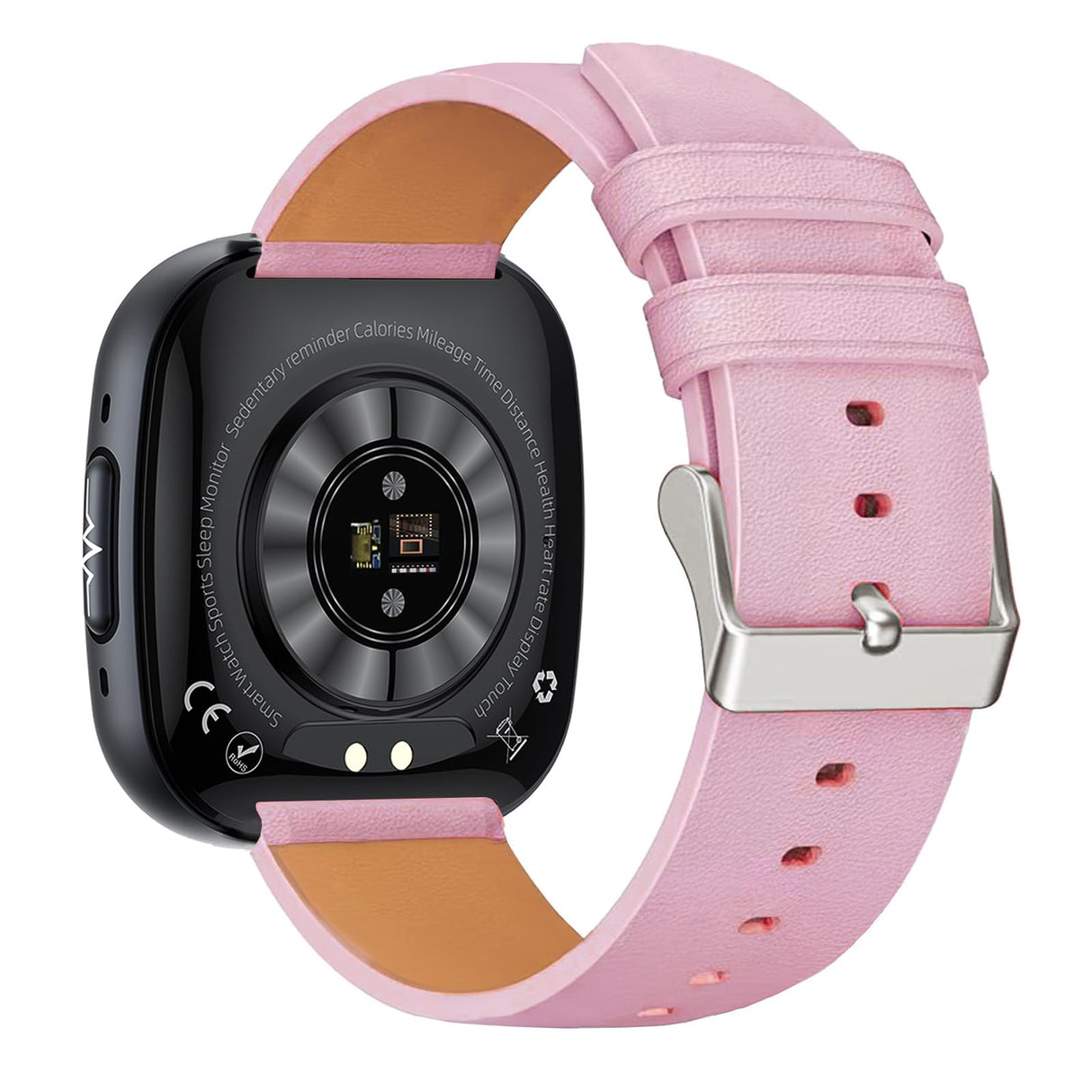 Knauermann Neo 2 (2025) - Negro Rectangular - Reloj de Salud Smartwatch - ECG - Función HRV - Bluetooth BT - Apnea del Sueño - Presión Arterial - Pulsera de Cuero de Vaca Rosa, Höhe: 42mm; Breite: