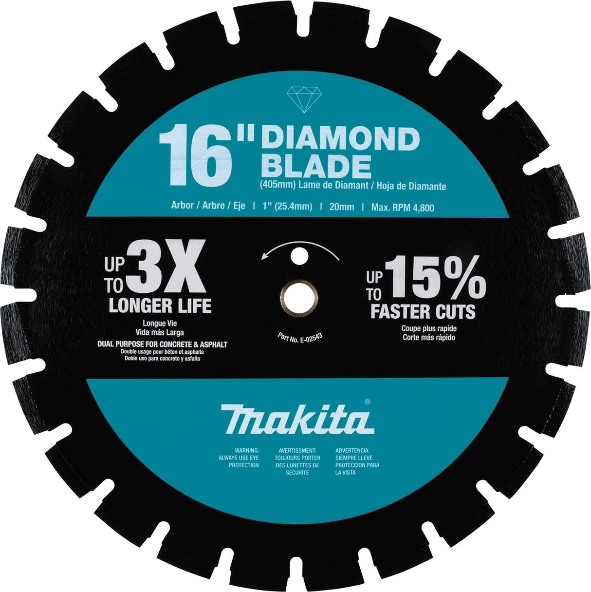 Makita E-02543 Hoja de diamante de 16 pulgadas, segmentada, doble propósito