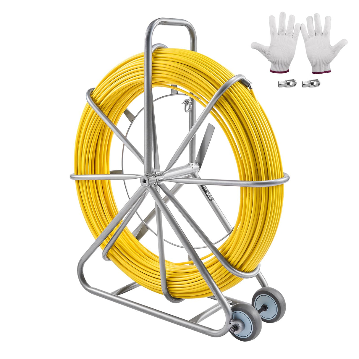 VEVOR Cinta de Pescado de Fibra de Vidrio de 200,09m Diámetro de 7,94mm Extractor de Cables con Varilla para Pasar Cables, Soporte de Carrete de Acero, 3 Cabezales de Extracción, Herramientas de Pesca