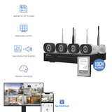 NIVIAN Kit Camaras de Vigilancia Profesional WiFi SuperHD con 4 Cámaras IP y Grabador con Disco Duro 10CH - para Casas y Negocios - Visión Nocturna, Detección Humana IA, Audio Bidireccional