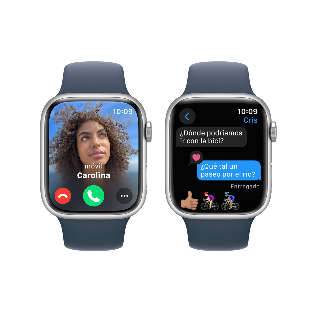 Apple Watch Series 9 [GPS] Smartwatch con Caja de Aluminio en Plata de 45 mm y Correa Deportiva Azul tempestad - Talla S/M. Monitor de entreno, App Oxígeno en Sangre, Resistencia al Agua