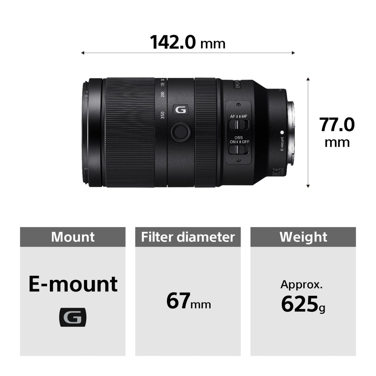 Sony E 70-350 mm f/4.5-6.3 G OSS | APS-C, Super objetivo telezoom (SEL70350G)