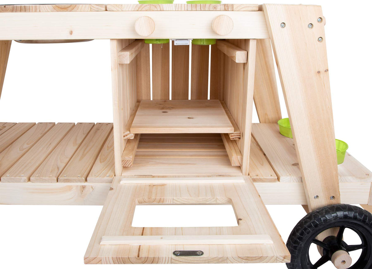 Cocina para Barro, en Madera Maciza e Impermeable para niños a Partir de 3, Cocina para Exterior con Accesorios y Ruedas