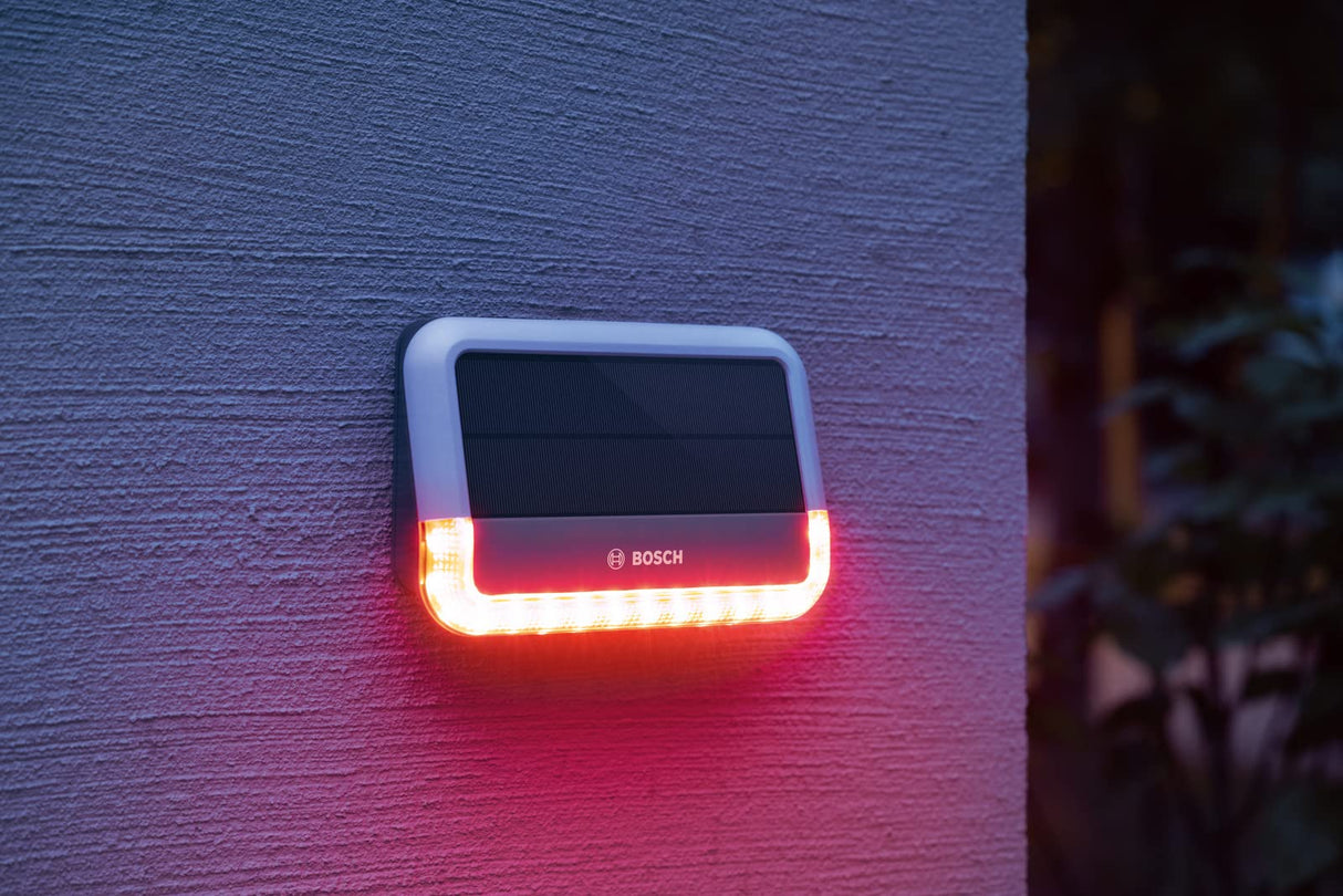 Bosch Smart Home Sirena Exterior, un Sistema de Alarma inalámbrico con Panel Solar, le avisará Mediante notificaciones, Blanco