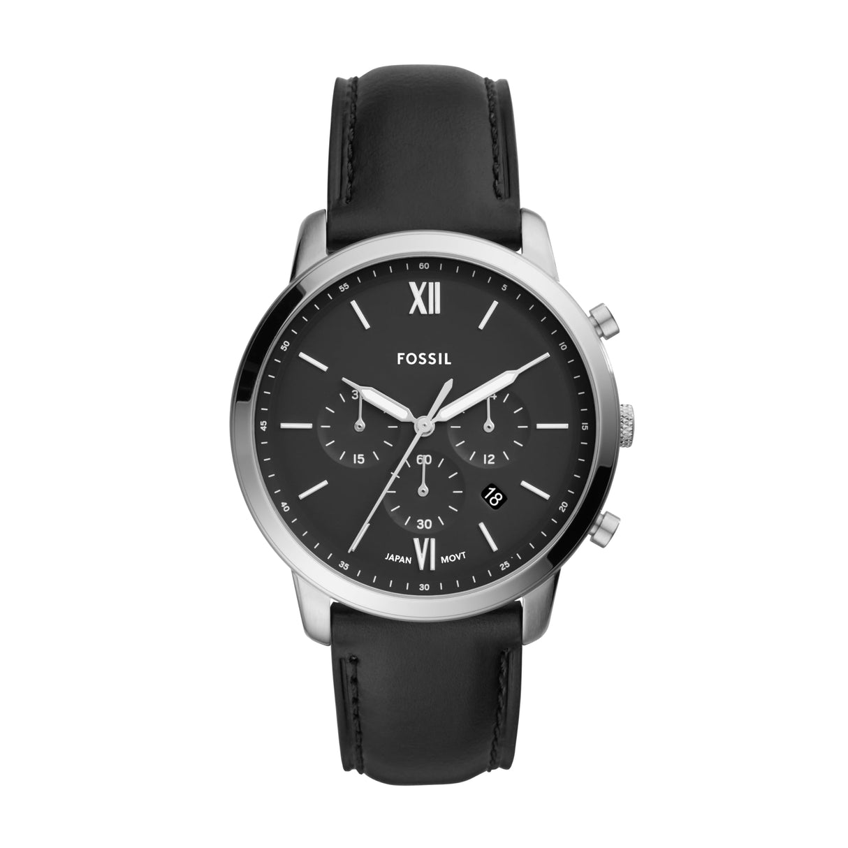 Fossil Reloj Neutra para hombre, movimiento cronógrafo de cuarzo con correa de piel, Negro y tono plata