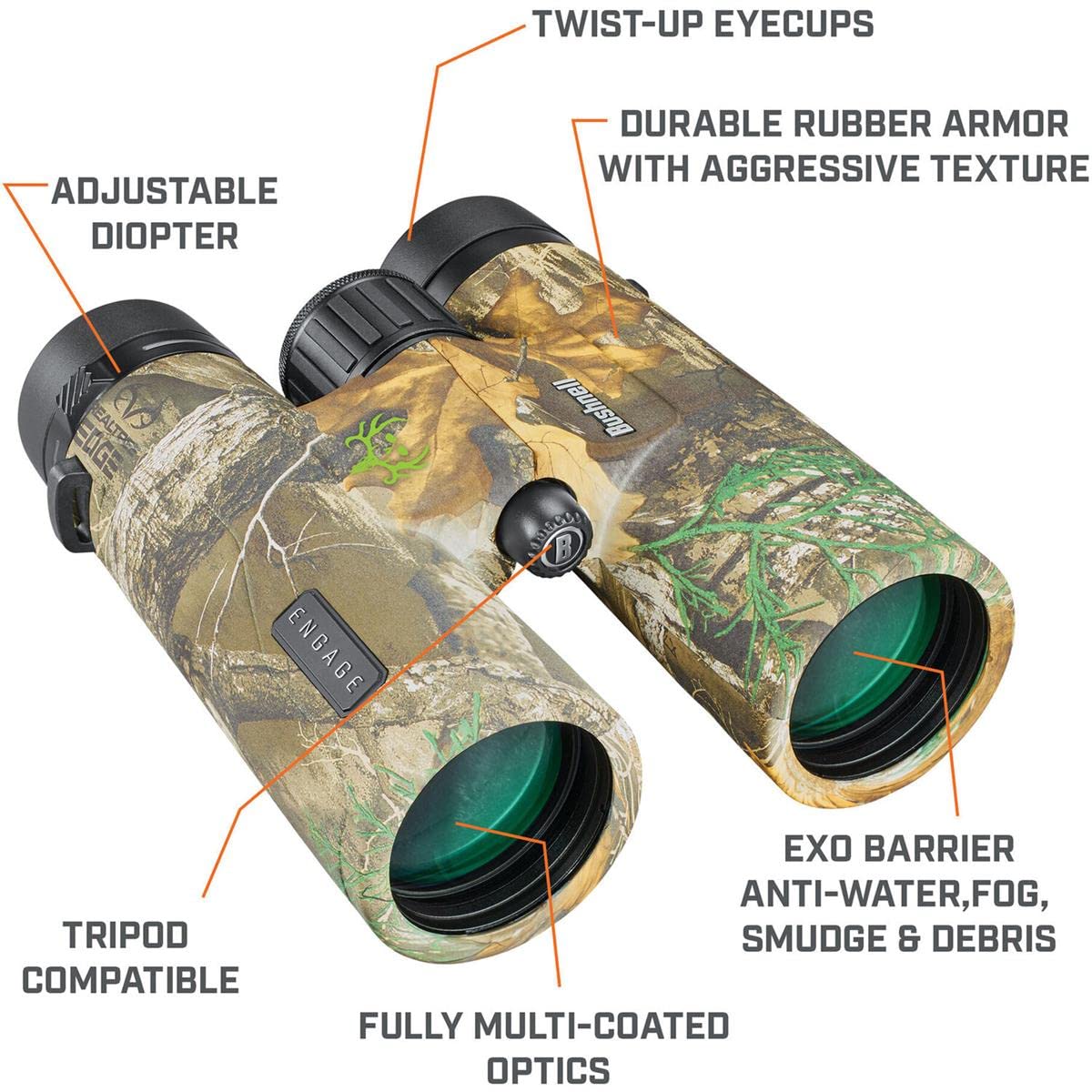 Bushnell - Engage X - 10x42 - Prisma de techo - Resistente al agua y a la niebla - Revestimiento de barrera EXO - Totalmente multirevestido - Prismáticos - BENX1042RB