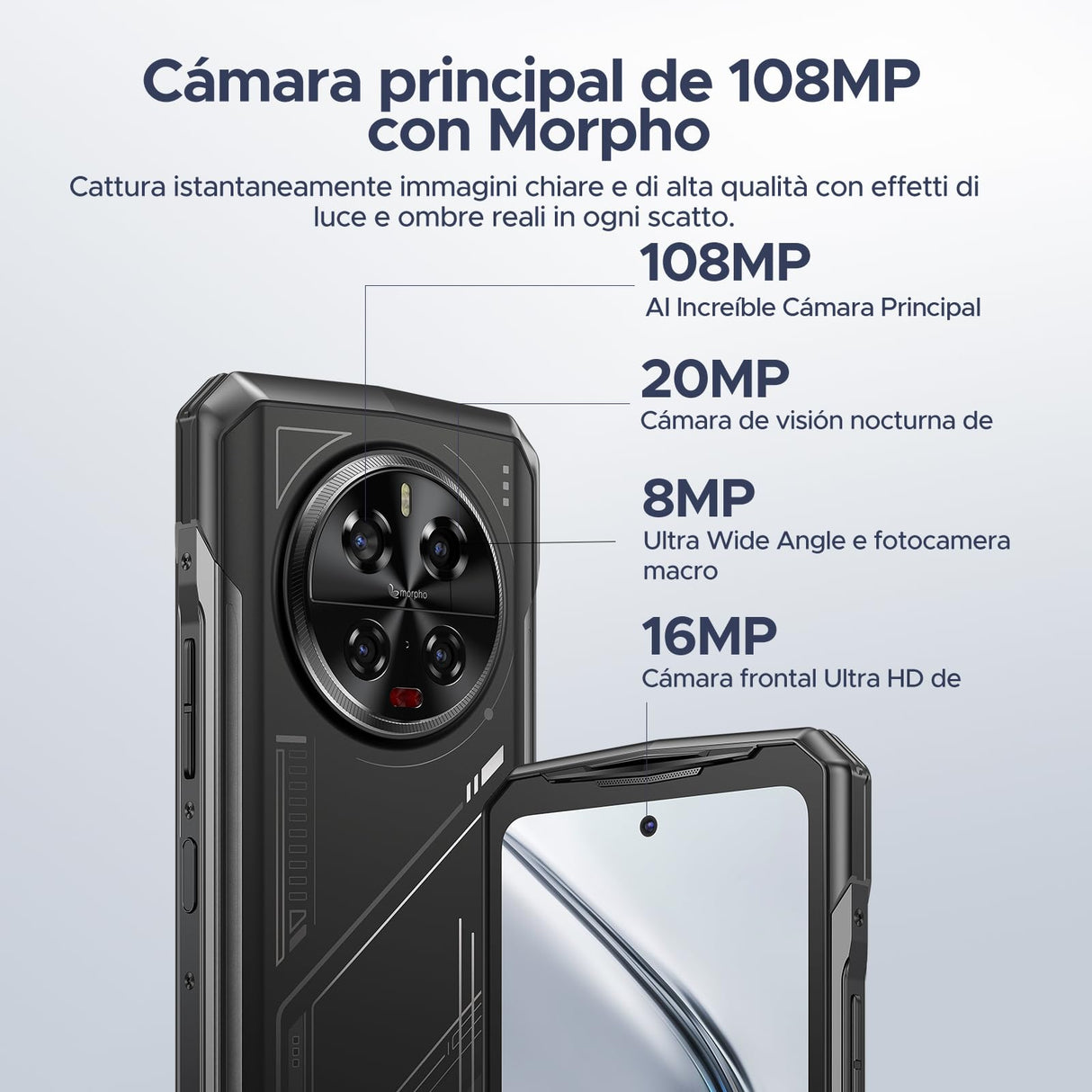 DOOGEE V40 Telefono Movil Irrompible 5G Con AI 32GB+512GB, 6.78"FHD+120Hz, 4nm Dimensity 7300 Movil Indestructible Android 14 Cámara 108MP+Visión Nocturna 8680mAh Smartphone IP68IP69K/NFC/WiFi6/Huella