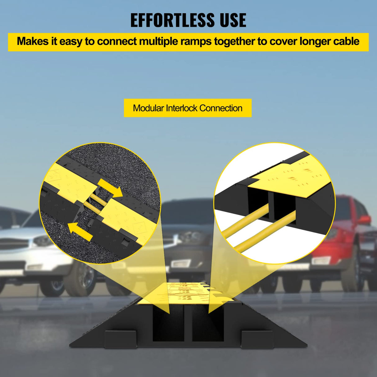 VEVOR Rampa de Protección de Cable 4 Piezas 2 Vías Canaleta Pasacables de Suelo 3,2x3,1cm Protector de Cables de Caucho y PVC Capacidad de Carga 4,989kg Cubiertas de suelo para Cables Negro y Amarillo