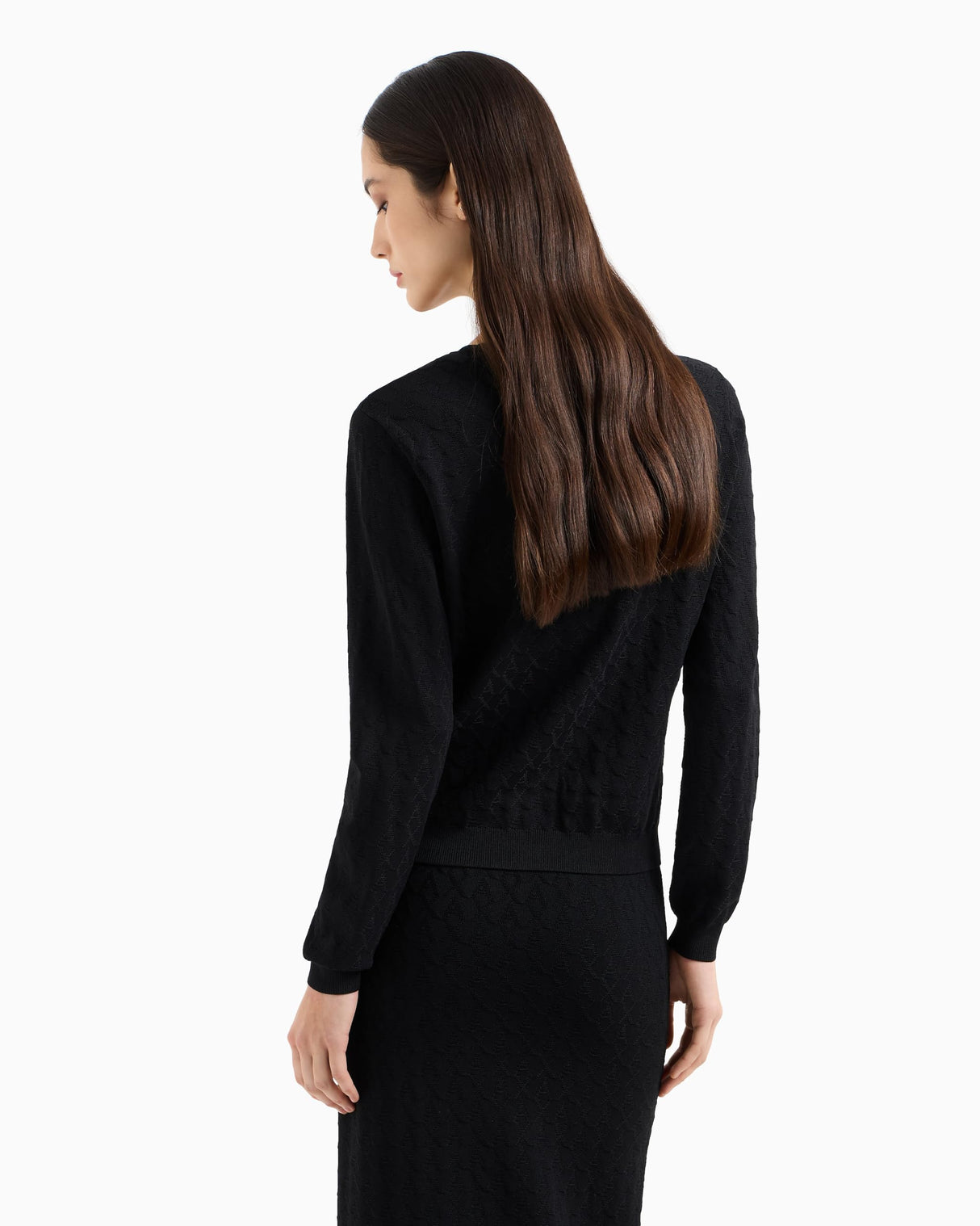 Armani Exchange Allover Monogram Logo Longsleeve Knit Top Suéter, Negro, M para Mujer