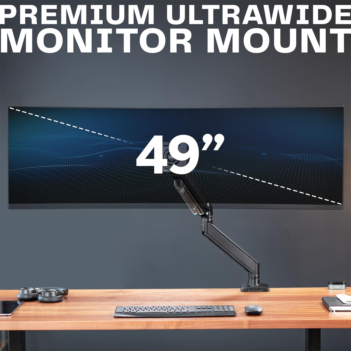 VIVO Brazo de Monitor de Aluminio monitores ultraanchos de hasta 49 Pulgadas y 33 Libras, Soporte de Montaje de Escritorio único, Altura neumática, VESA máxima 100 x 100, Negro,