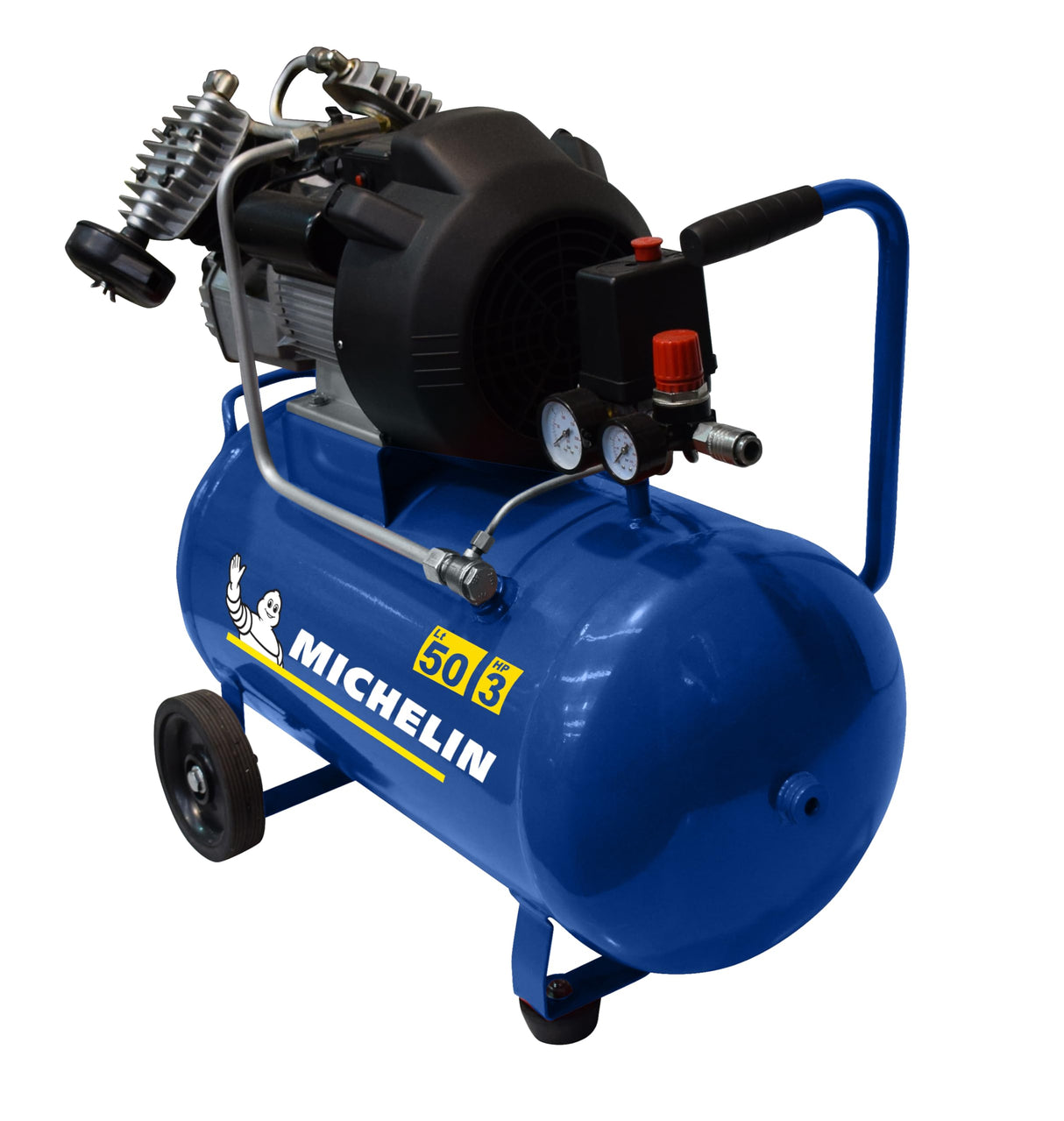 MICHELIN - Compresor de aire portátil MB3650 - Tanque de 50 litros - Motor de 3 hp - Presión máxima 10 bar - Flujo de aire 360 l/min - 21.6 m³/h