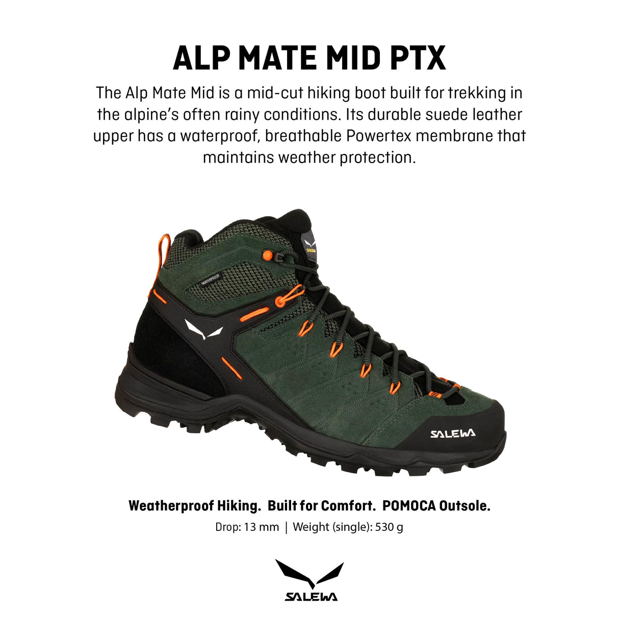 Salewa Alp Mate Mid Botas Hombre, Negro, 8