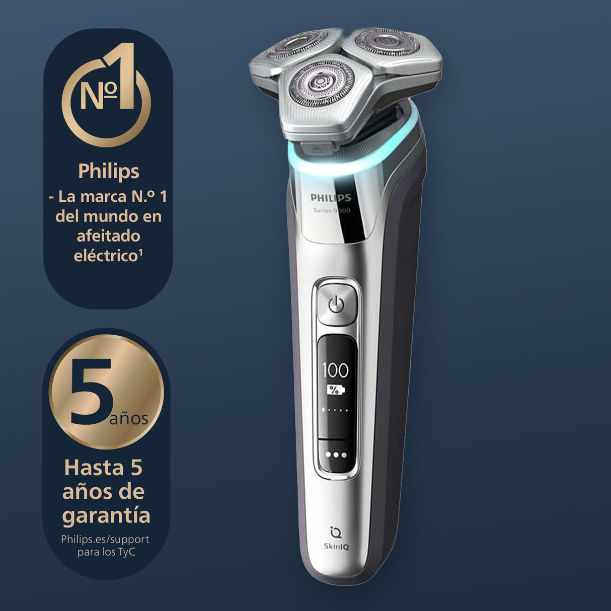 Philips Serie 9000 Afeitadora Eléctrica Hombre, Máquina de Afeitar Barba con Recortadora, 72 cuchillas, 60min de uso, En Seco y Húmedo, Recargable, Centro de Limpieza, Base Carga, S9974/55, Cromo
