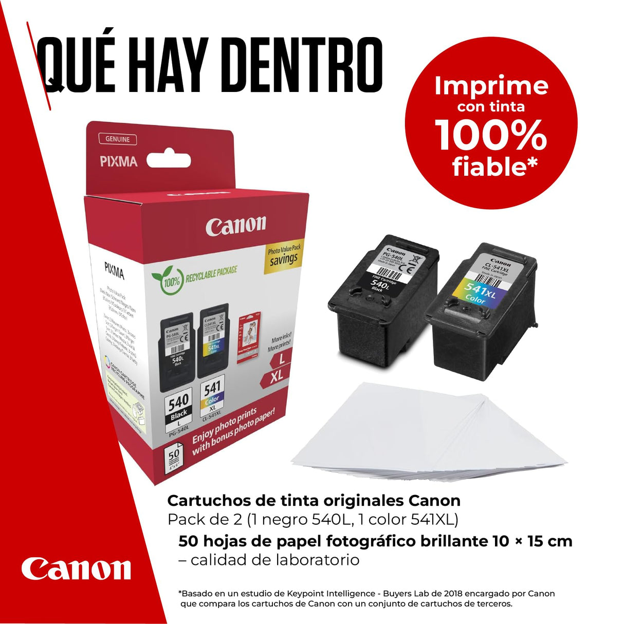 Canon Tinta y Papel - PG-540L + CL-541XL - 2 Cartuchos Originales de Alta Capacidad (x 1 Negro, x 1 Tricolor) + Papel fotográfico 10 x 15cm (50 Hojas)