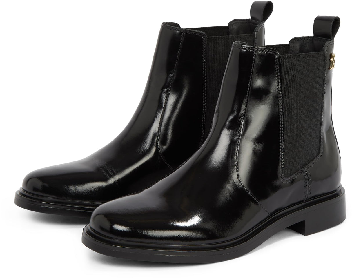 Tommy Hilfiger Botines Chelsea Mujer Abrasivato Leather brillantes, Negro (Black), 36
