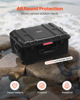 VEVOR Estuche Rígido Impermeable de 630 x 500 x 318 mm con Ruedas Giratorias y Manija Retráctil, Estuche Protector Impermeable IP67 con Clips, Orificios para Candado y Espuma Insertada, Negro
