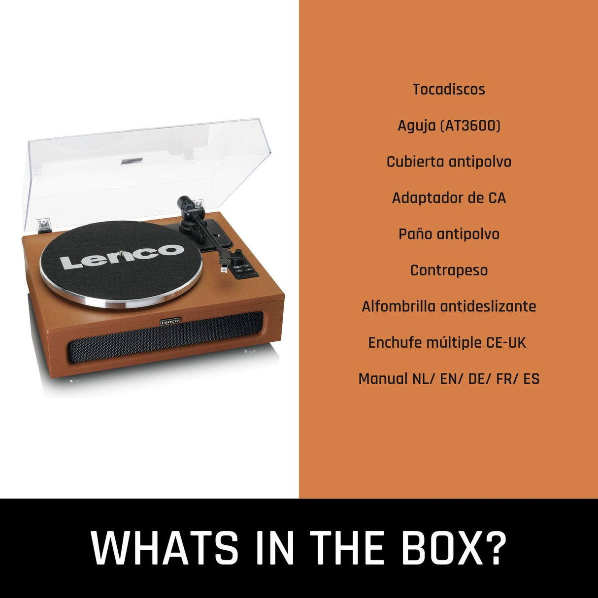 Lenco LS-430 giradiscos - giradiscos Bluetooth - altavoces integrados 40 vatios RMS - transmisión por correa - control de tono - preamplificador - salida RCA y entrada AUX - marrón, LS-430BN