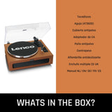 Lenco LS-430 giradiscos - giradiscos Bluetooth - altavoces integrados 40 vatios RMS - transmisión por correa - control de tono - preamplificador - salida RCA y entrada AUX - marrón, LS-430BN