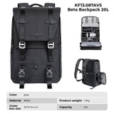 K&F Concept Mochila Camara Multifuncional， Mochila Fotografía Profesional, Mochila Fotográfica para Reflex Impermeable, Bolsa Cámara Compartimento para Portátil de 15.6 Pulgadas(20L) Gris
