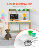VEVOR Cocina de Barro para Niños 391 x 762 x 914 mm Juego de Cocina de Madera Cocina de Juguete para Niños Cocinita Infantil de Madera para Exteriores Cocina de Juego de Simulación con Accesorios