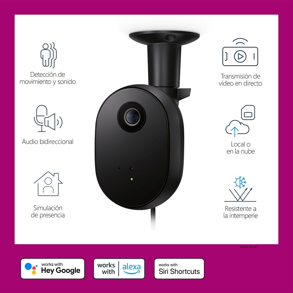 WiZ Cámara de Seguridad para Exteriores Vídeo Full HD, visión Nocturna IR, detección de Movimiento y Sonido, se Conecta a tu Wi-Fi, Control por Voz/App, Funciona con Google Home, Alexa y HomeKit.