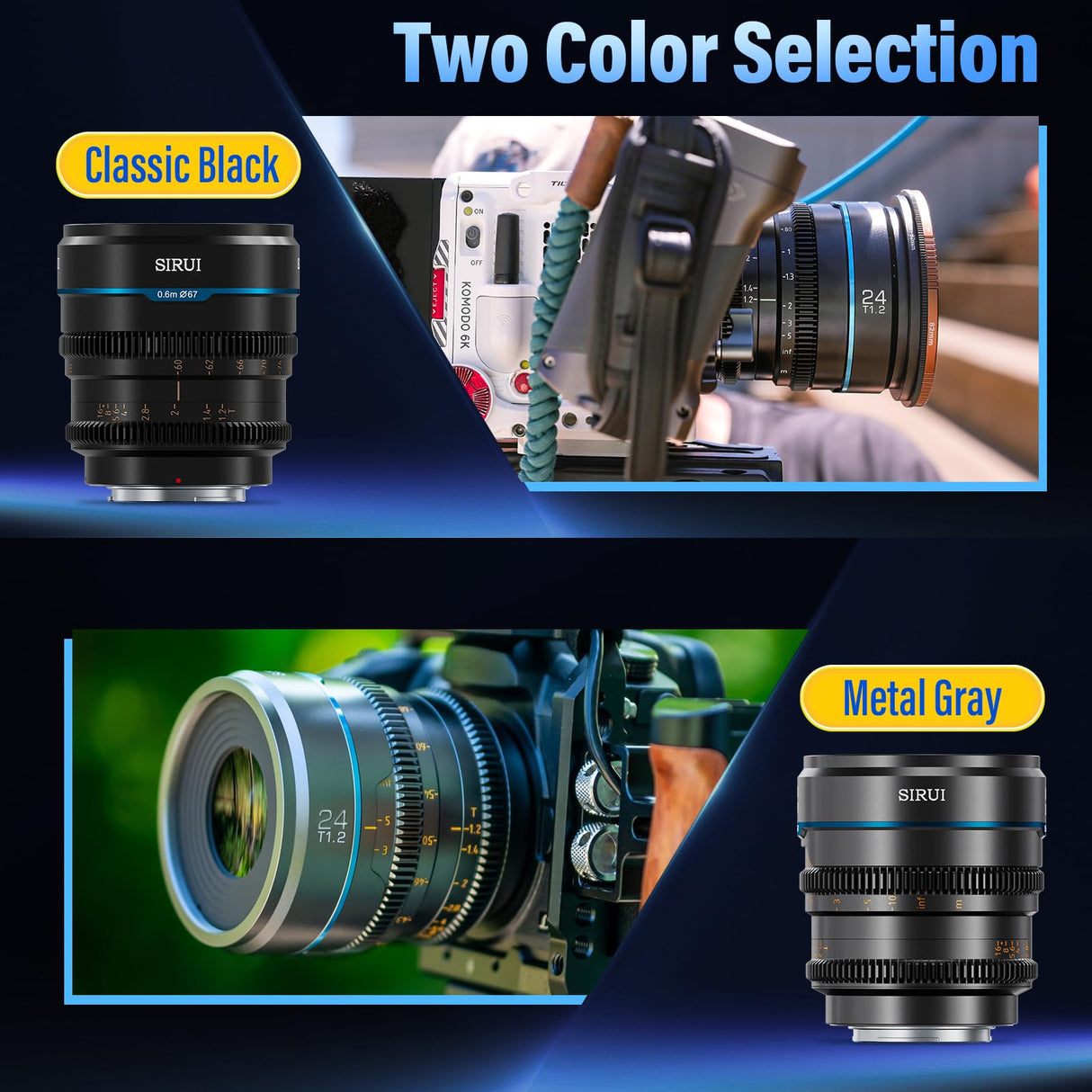 SIRUI Night Walker Lente de Cine con Enfoque Manual Set, 24mm, 35mm, 55mm, Lente de Gran Apertura T1.2 con Montura S35 para X Montura Cameras, para X-H2/H2S, XT-4, XT-3,X-S10, X-S20 (MS-3SXG, Gris)