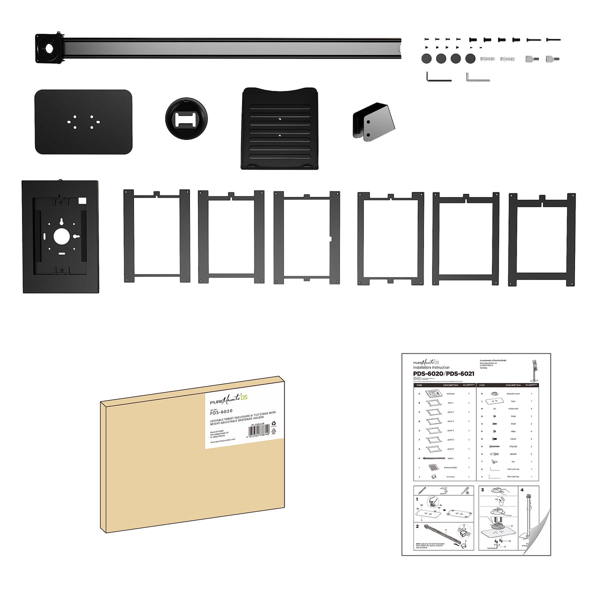 PureMounts® Soporte para Tableta con Carcasa de Acero con Cerradura para iPad 5/6/7/8/9/ iPad Air 9.7"/ 10.5"/10.9"/ iPad Air 9.7"/10.5"/11" y Samsung Tab A 10.1 (2019)/ Tab A7/ S6 Lite 10.4", Negro