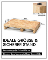 Continenta multifunción de Tabla para Cortar de Madera, con 3 cajones de Acero Inoxidable, 50 x 32,5 x 8 cm