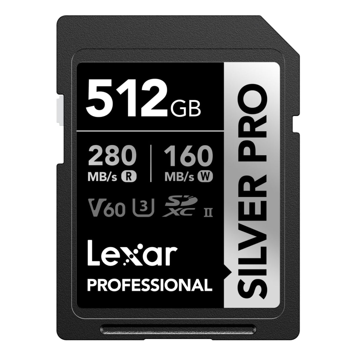 Lexar SILVER PRO Tarjeta SD de 512GB, tarjeta de memoria SD UHS-II, V60, U3, C10, lectura de hasta 280MB/s, escritura de 160MB/s, tarjeta SDXC para DSLR/cámara/fotógrafo/videógrafo (LSDSIPR512G-BNNAA)
