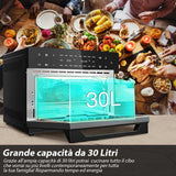 Bakaji Horno freidora de aire caliente, capacidad de 30 litros, 1800 W, freidora seca sin aceite, con pantalla táctil, 18 programas, función de doble cocción, temporizador, regulación de temperatura,