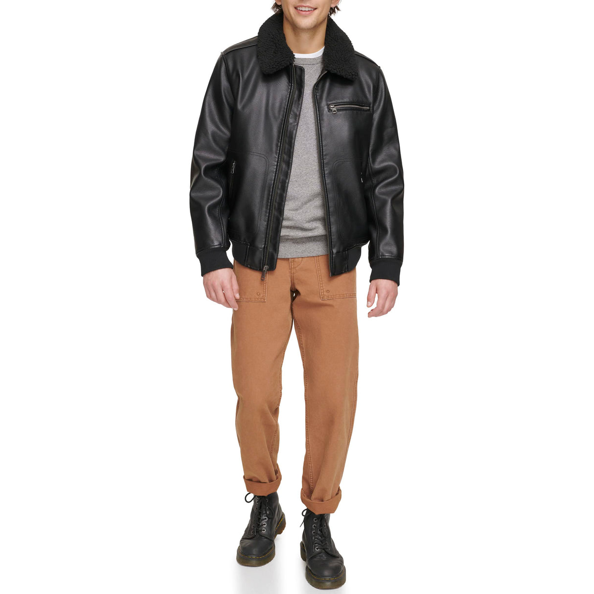 Levi's Men's Faux Leather Aviator Bomber Jacket with Sherpa Collar Chaqueta, Negro, M para Hombre