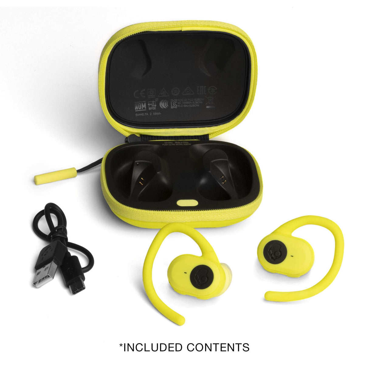 SKULLCANDY Auriculares Deportivos inalámbricos Push Ultra True inalámbricos vía Bluetooth, Resistencia al Sudor IP67 y al Agua, hasta 40 Horas de batería Total, Color Amarillo eléctrico.