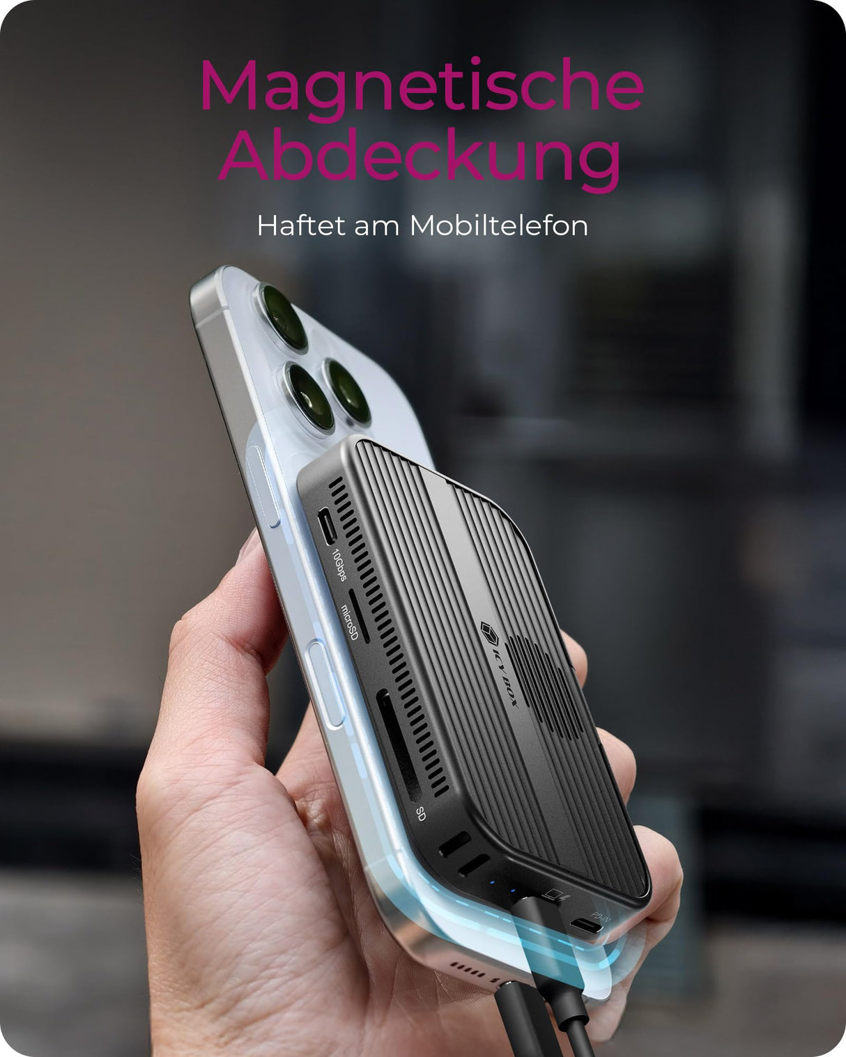 ICY BOX USB-C DockingStation M.2 SSD/NVMe & SATA Carcasa USB 3.2 (10 Gbps), sin Herramientas, HDMI 4K, Lector de Tarjetas, Power Delivery 100 W, Externo, Plug & Play, Negro, IB-DK4071M-CU31