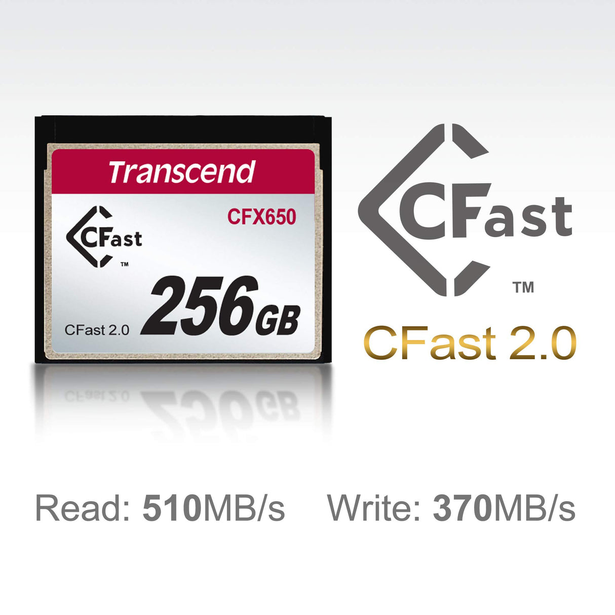 Transcend 128GB CFast 2.0 Memory Card CFX650 SATA III 6Gb/s, hasta 510/370 MB/s, MLC NAND Flash, diseñada para cinematografía en grabación de Video de Alta resolución, Full HD y 4K TS128GCFX650