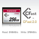 Transcend 128GB CFast 2.0 Memory Card CFX650 SATA III 6Gb/s, hasta 510/370 MB/s, MLC NAND Flash, diseñada para cinematografía en grabación de Video de Alta resolución, Full HD y 4K TS128GCFX650