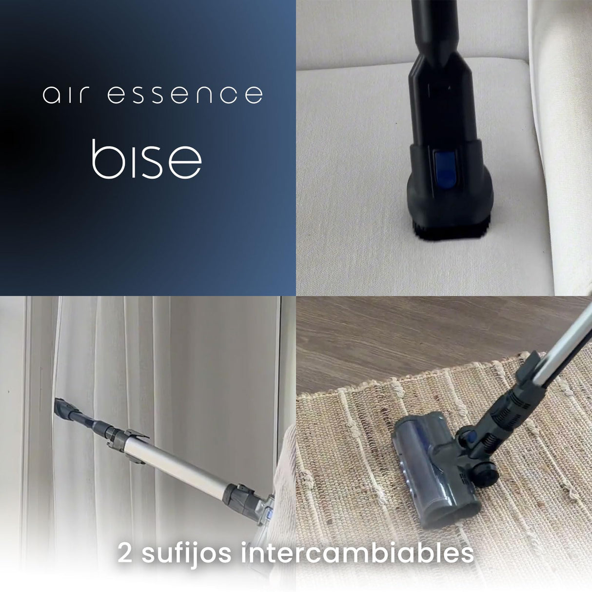Aspiradora Sin Cable Air Essence Bise MAX, Azul, Aspiradora 100 AirWatt, Vacuum Cleaner 210 W, 1.3 litros, 72 Decibeles, Aspirador De Mano, Cepillo Flexible Con Luz LED, Tecnología Ciclónica