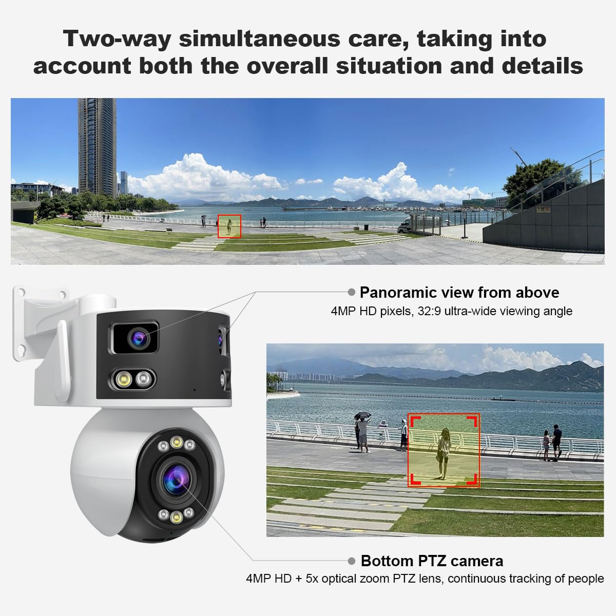 OBA SH055: Cámara de Seguridad 8 MP con AI, Zoom óptico 5X, visión Nocturna Starlight, Audio, Triple Lente