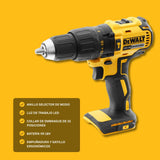 DEWALT XR 18V Brushless Taladro Atornillador Percutor Compacto a Batería, con 2 Baterías XR Li-Ion 2Ah, Cargador, Maletín, Alto Par, Luz LED, Rendimiento Versátil - DCD778D2T-QW