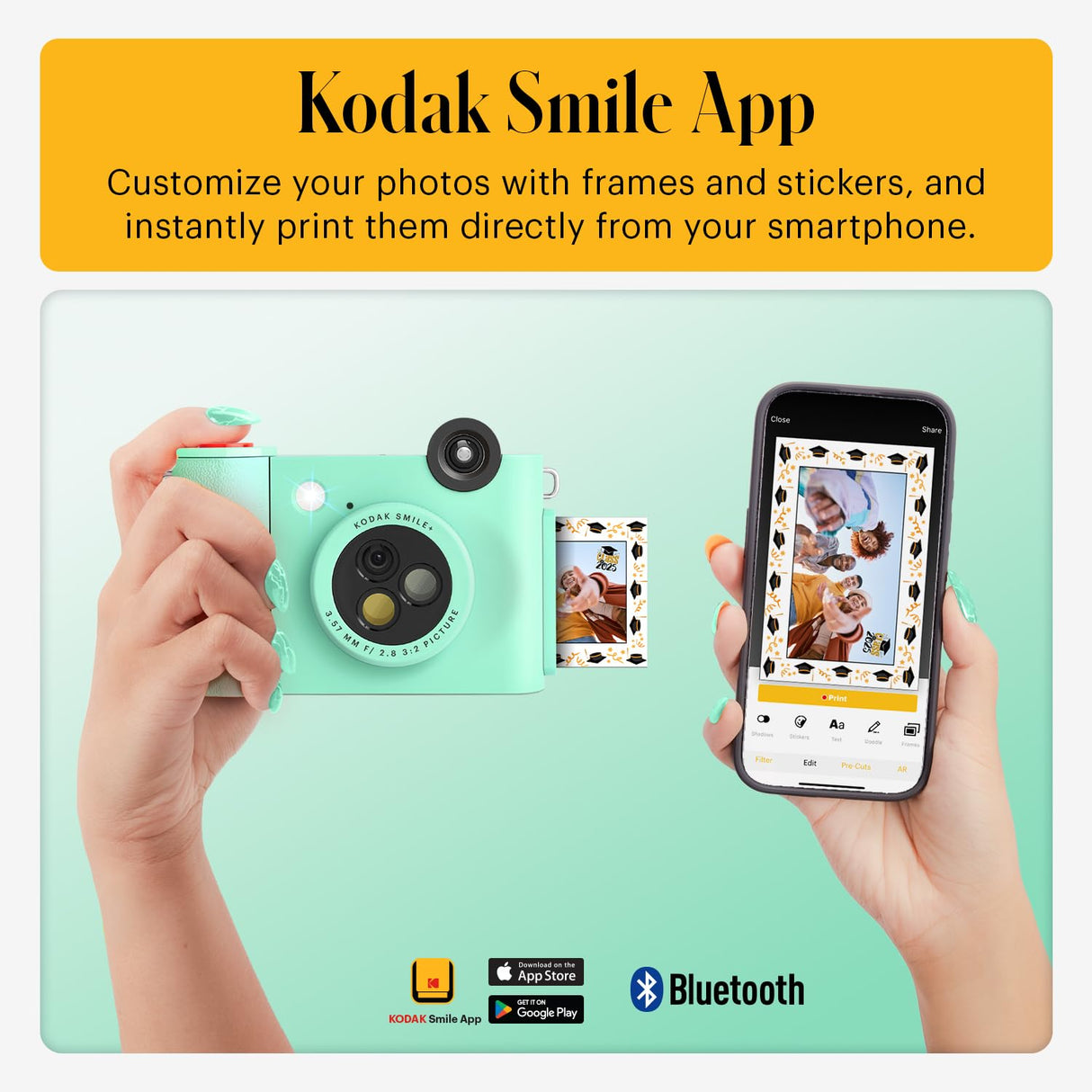 KODAK Smile+ Cámara Digital instantánea 2-en-1 y Impresora Bluetooth - 10MP, Lente giratoria con Efectos, Fotos Adhesivas Zink 2x3”, Imprime Desde App en Dispositivos Inteligentes - Verde