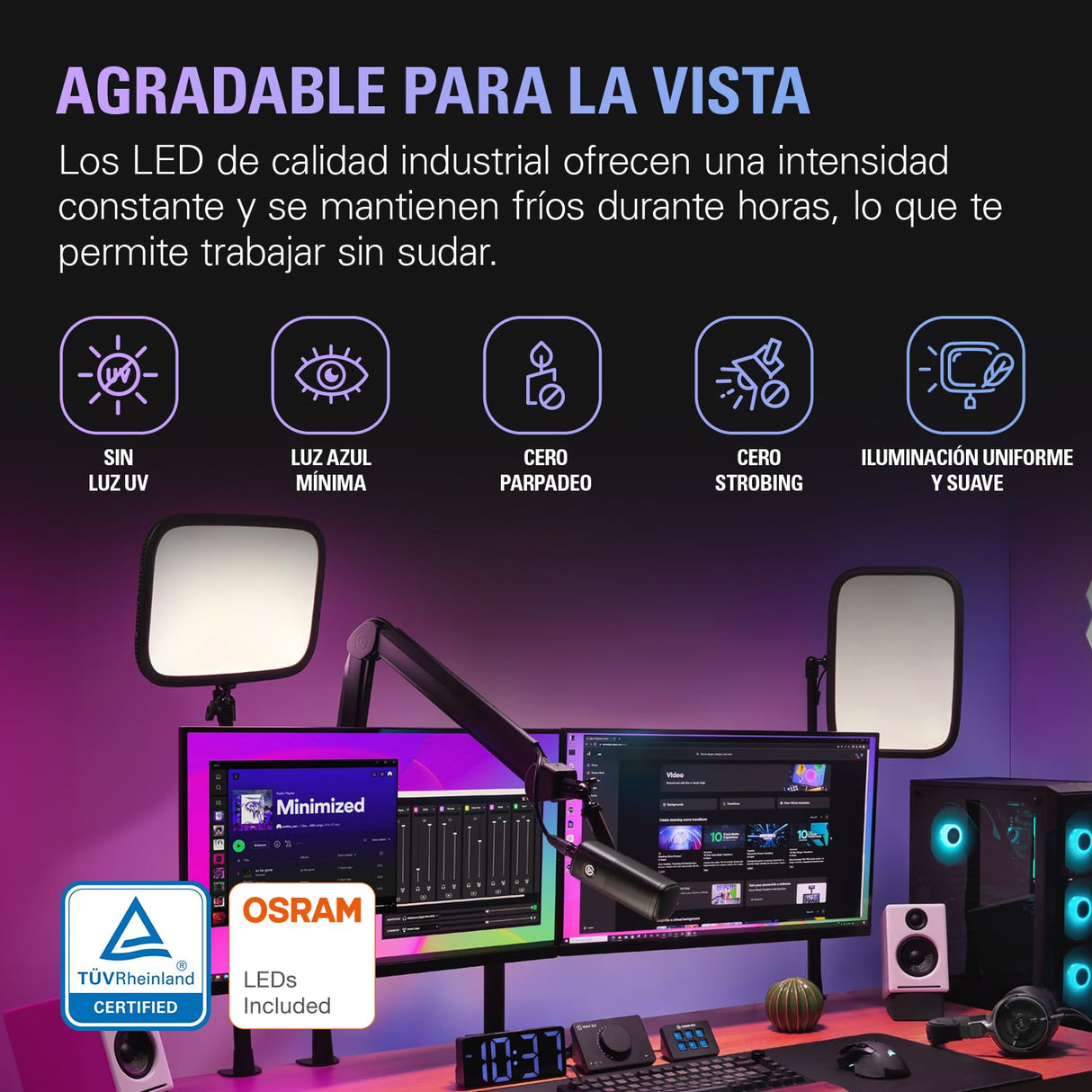 Elgato Key Light - Luz profesional de estudio de 2800 lúmenes, con soporte de escritorio para streaming, grabación y videoconferencia, temperatura y brillo ajustables con app en Mac, PC, iOS, Android