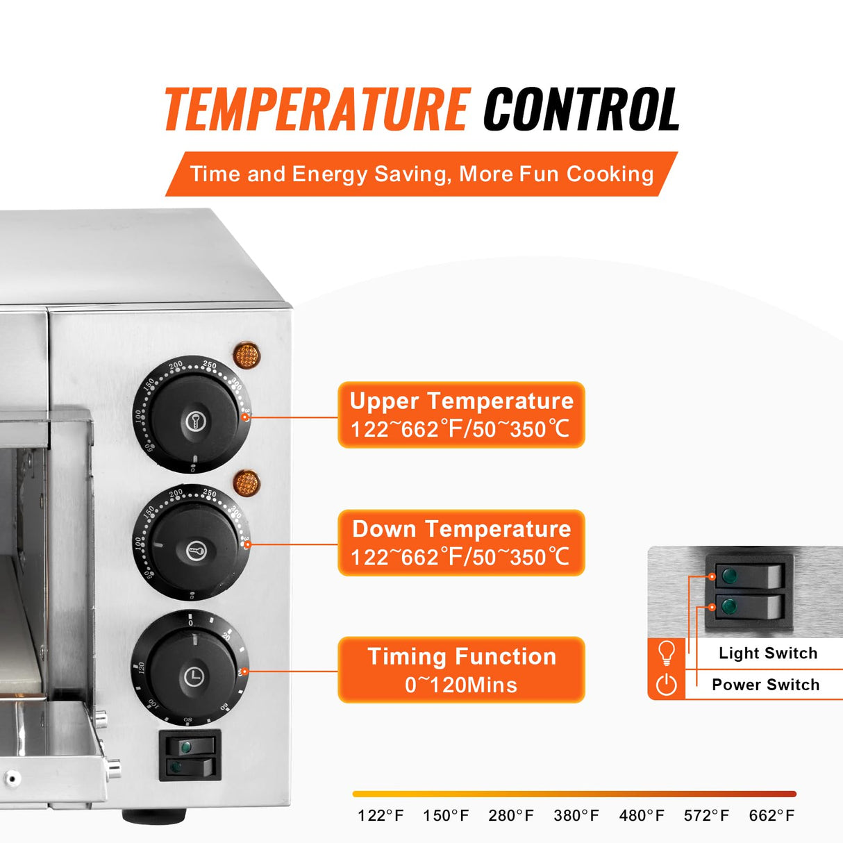 VEVOR Horno de Pizza Comercial Eléctrico de Encimera de Una Sola Capa, Acero Inoxidable con Piedra y Mango, Multiusos para Interiores para Restaurantes, Pretzels Horneados en Casa, 517 x 470 x 266 mm