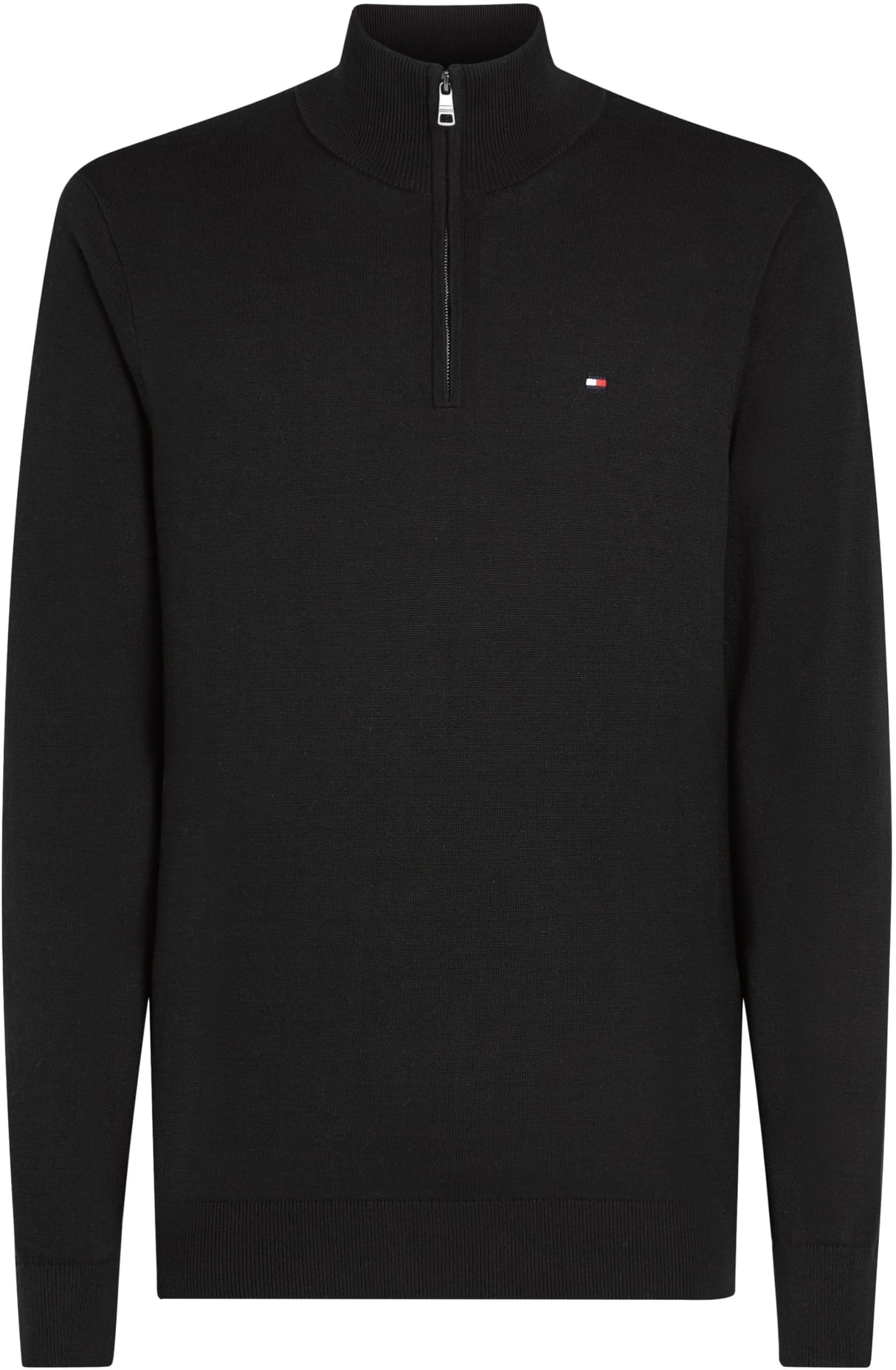 Tommy Hilfiger Jersey con Cremallera Hombre Essential Cotton Mock con Media Cremallera, Negro (Black), L