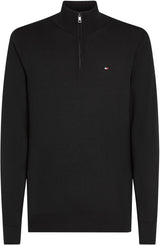 Tommy Hilfiger Jersey con Cremallera Hombre Essential Cotton Mock con Media Cremallera, Negro (Black), L