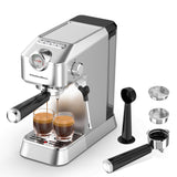 KitchenBoss Cafetera Espresso Compacta Profesionale: Máquina de Café Expreso para el Hogar, Cafetera Manual para Cappuccinos, Cafetera Express 15 Bares con Espumador, 1.2L Depósito Extraíble